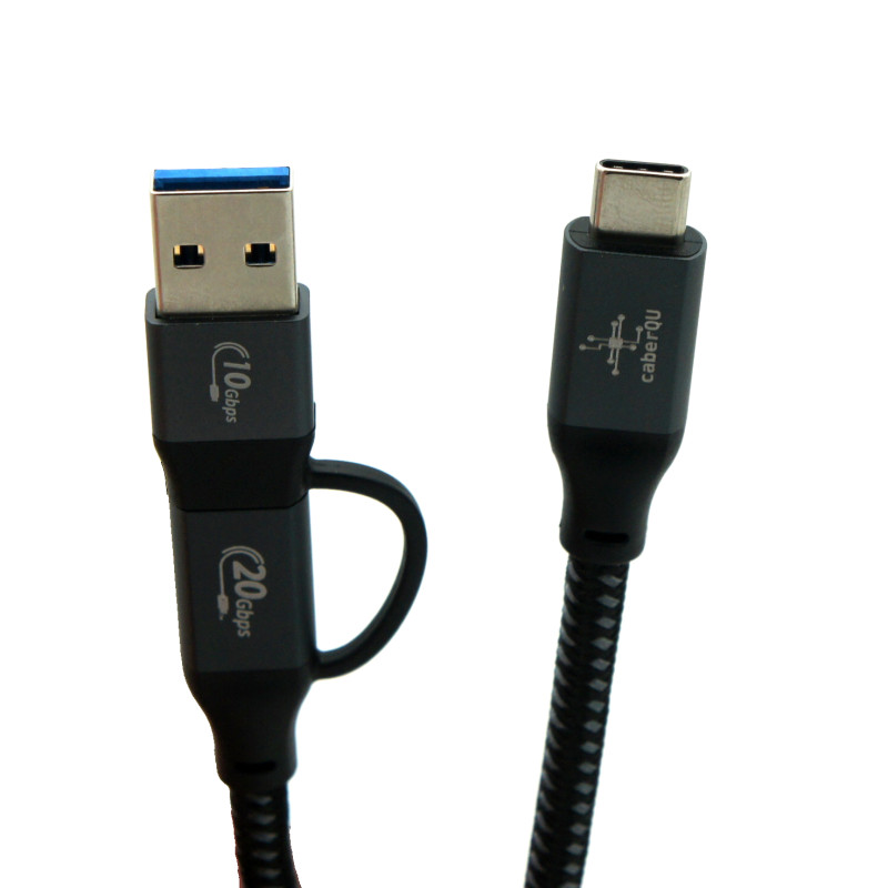 USB-A to USB-C dual cable 100W, 20Gbit/s, 20V, 5A