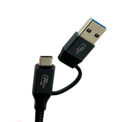 USB-A to USB-C dual cable 100W, 20Gbit/s, 20V, 5A